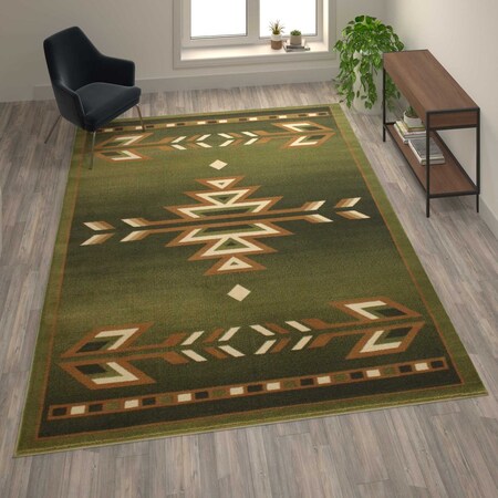 Flash Furniture Green 8 x 10 Southwestern Style Patterned Area Rug OKR-RG1113-810-GN-GG
